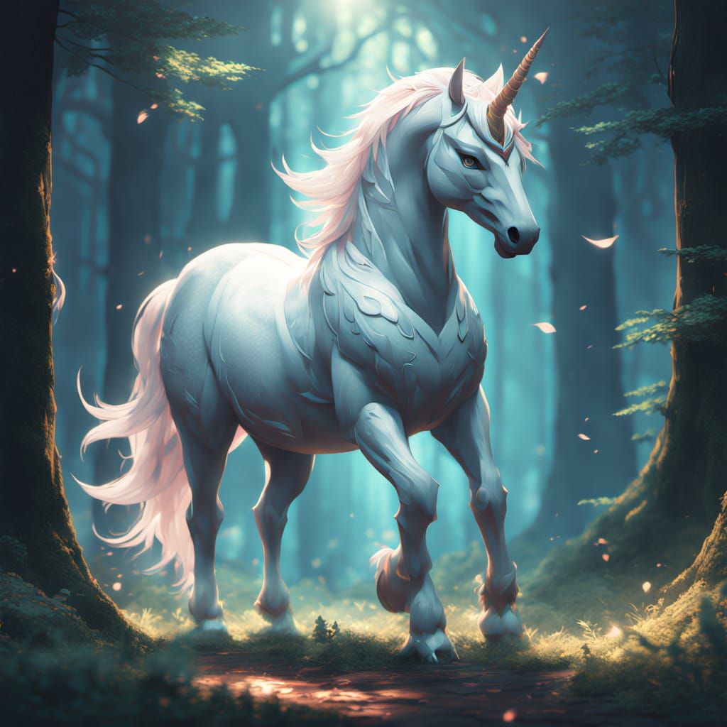 Majestic Glastrier Unicorn in Dreamy Forest