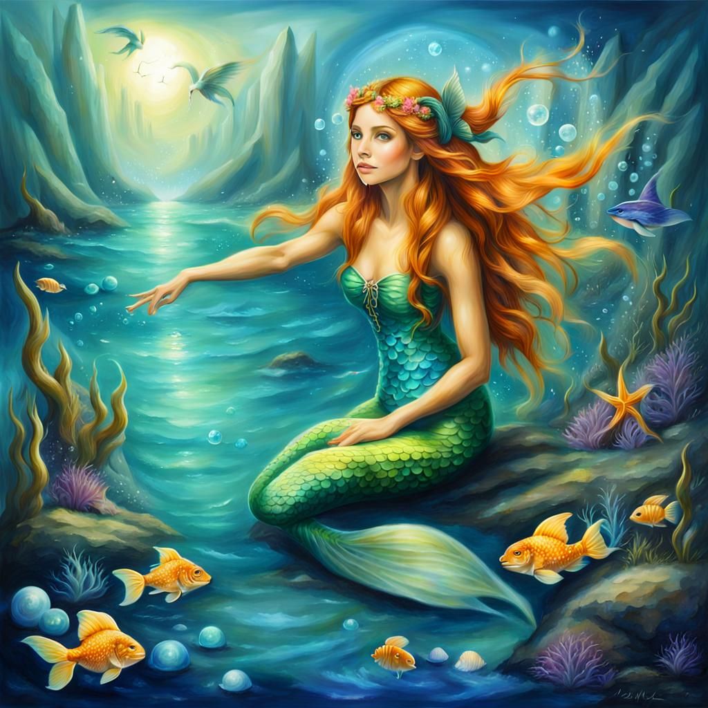 I am a Mermaid, Fairie  and Witch all in one person, fantasy background, clean oil painted airbrush,
