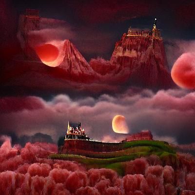 Blood Moon Over Magical Castle: Digital Matte Painting