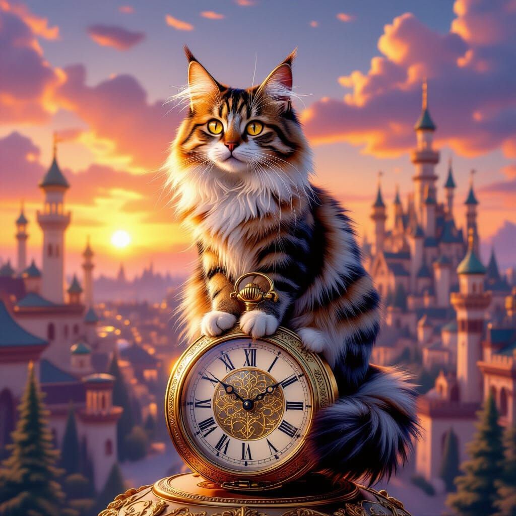 Tabby Cat Perched in Ghibli Dreamscape