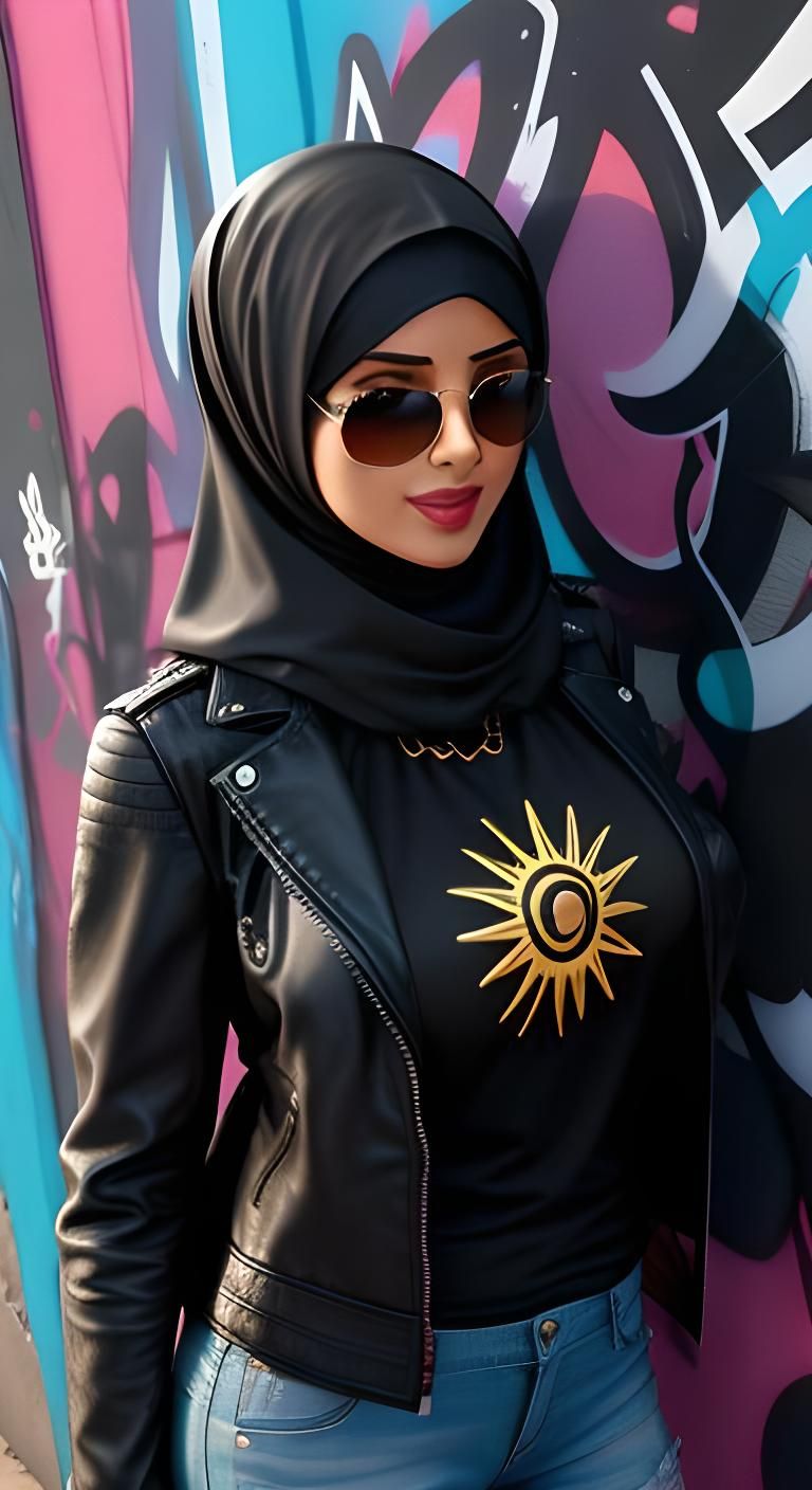 Egyptian Woman in Hijab in Front of Graffiti Art