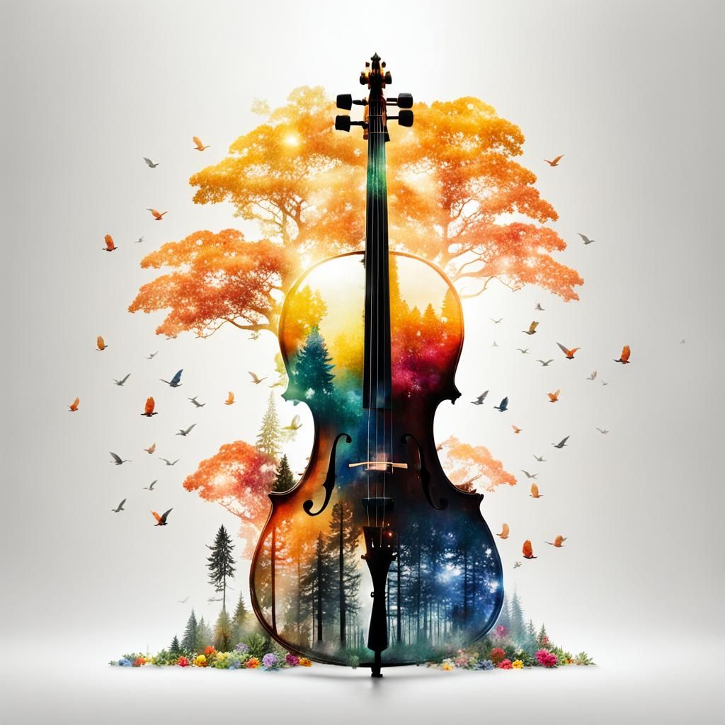 Cello Silhouette Filled with Forest Scene