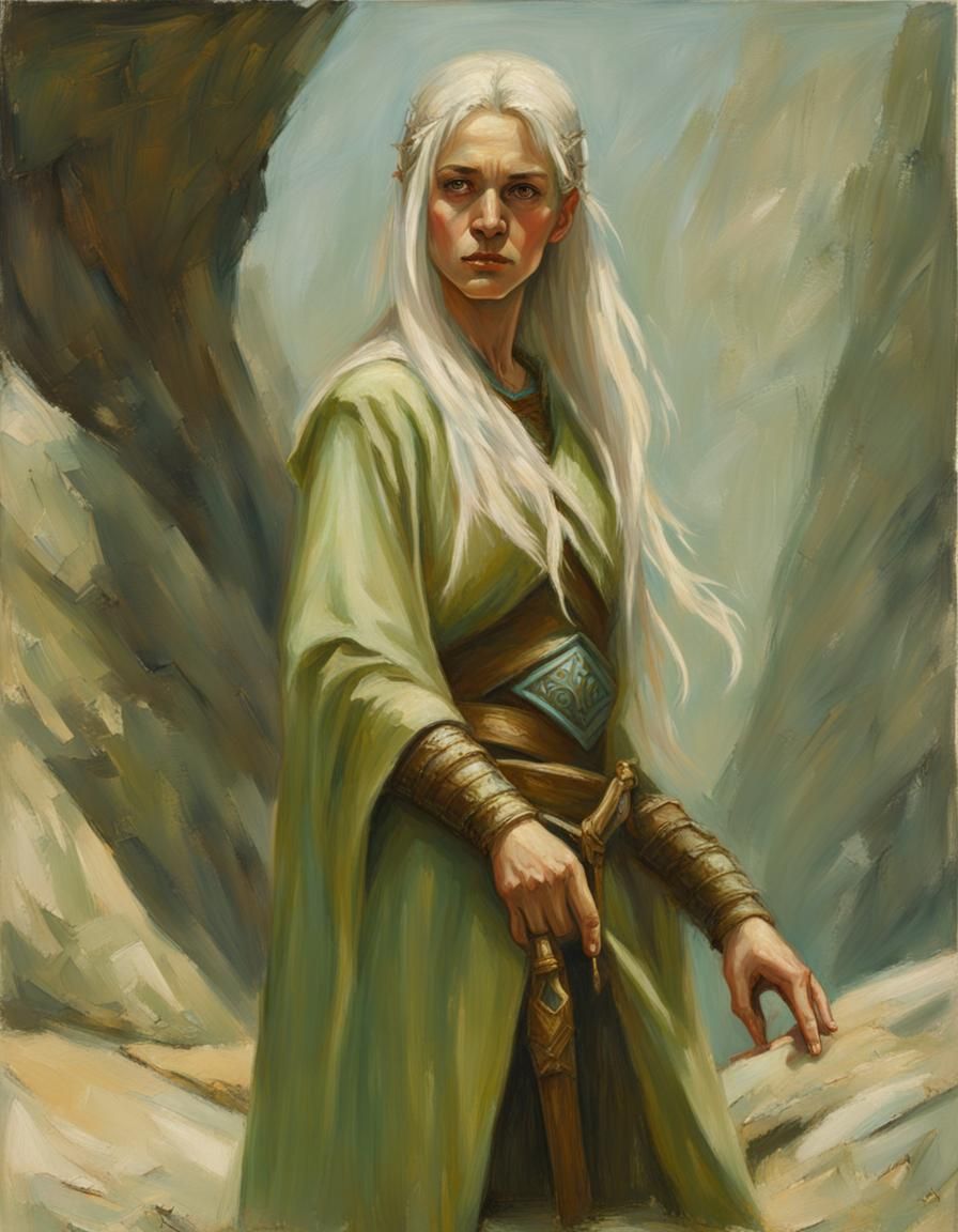 High Elf in Green Robe Oil Painting