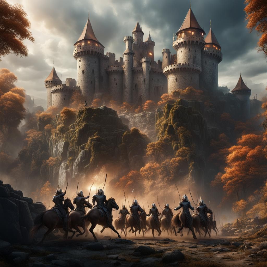 Centaurs Attack Castle: Detailed Fantasy Concept Art