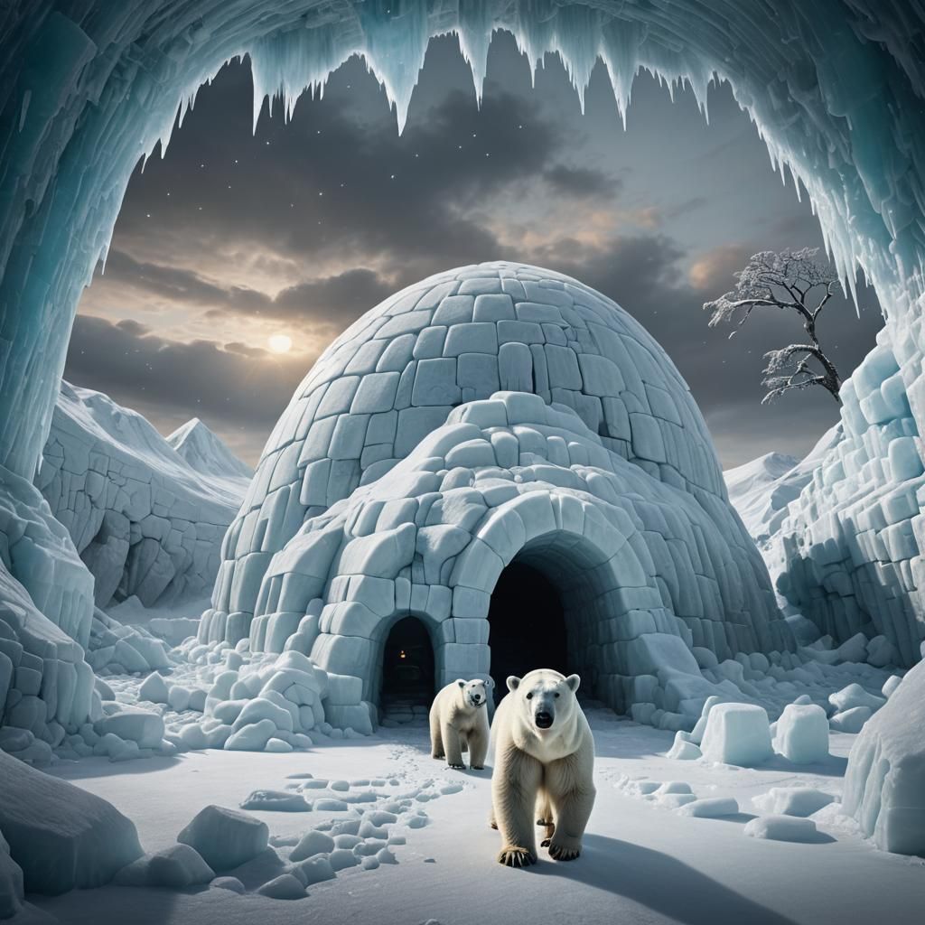 Polar Bear in Ice Igloo: Digital Matte Painting