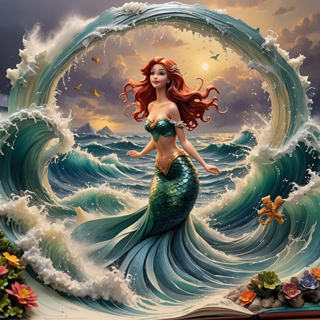 Mermaid Ariel in a Pop-Up Book, Ethereal Fantasy