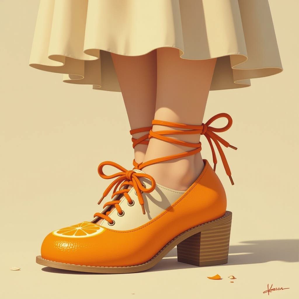 Woman Wearing Orange Peel Shoe in Whimsical Style