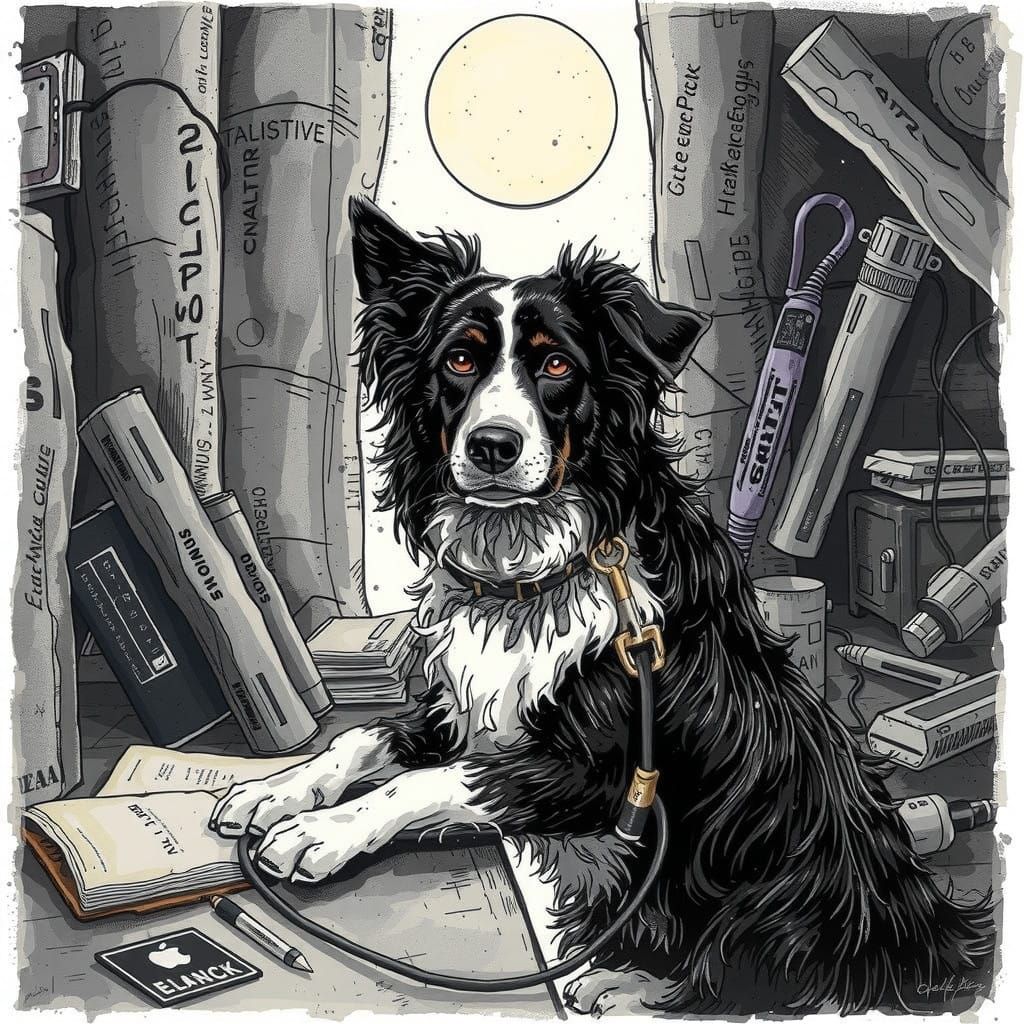 Loyal Border Collie Working with Distinctive Japanese Animat...