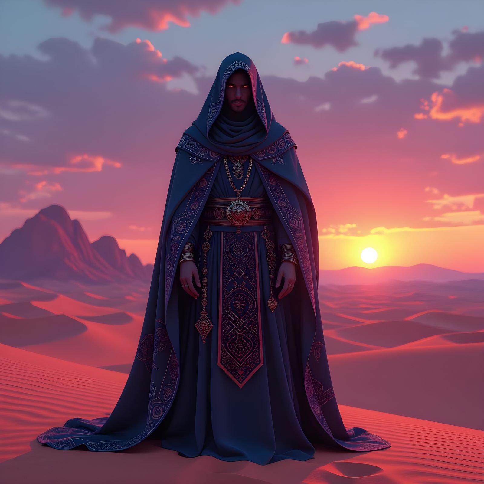 Mystic Figure in Hyper-Detailed Desert Landscape