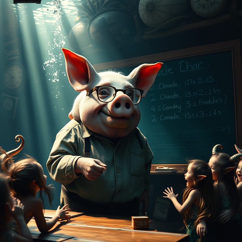 Enthusiastic Space Pig Teaches Underwater Class in Atlantis