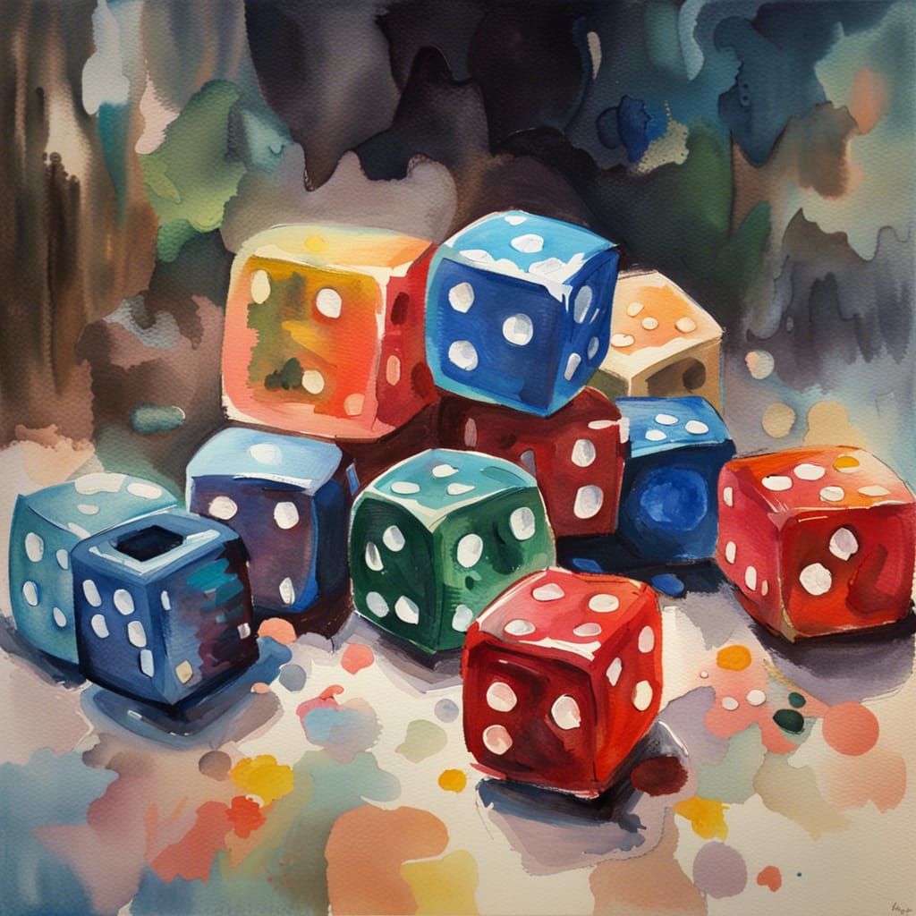 Dice in Gouache Style Impressionist Masterpiece