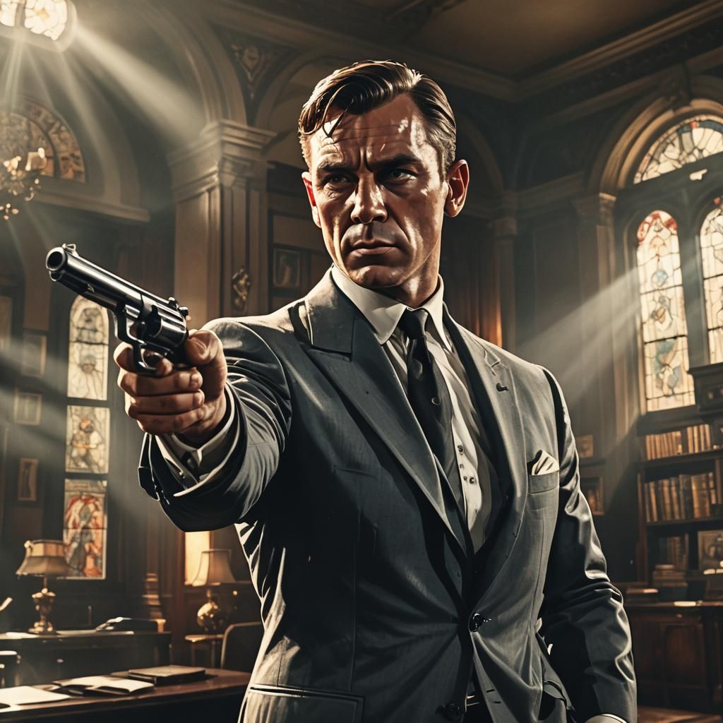 Noir Superhero Shoots Gangsters: Graphic Novel Film Still