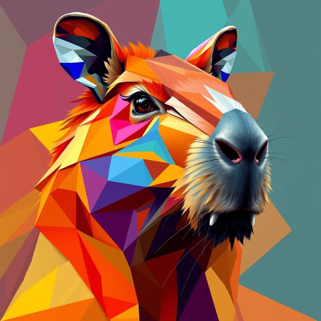 Vibrant Neo-Cubist Capybara Portrait in Geometric Faustian S...