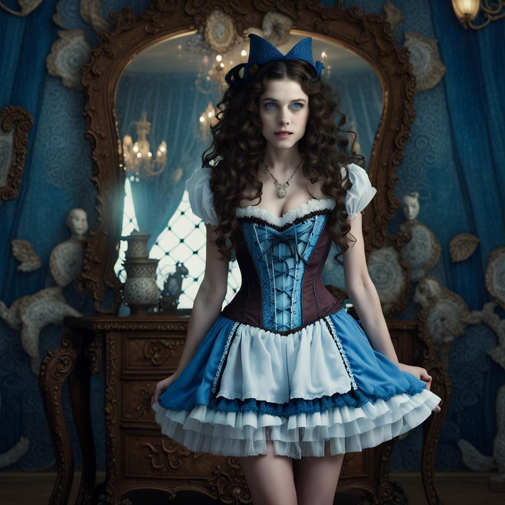 Alice in Wonderland with Haunted Look, Detailed Matte Painti...