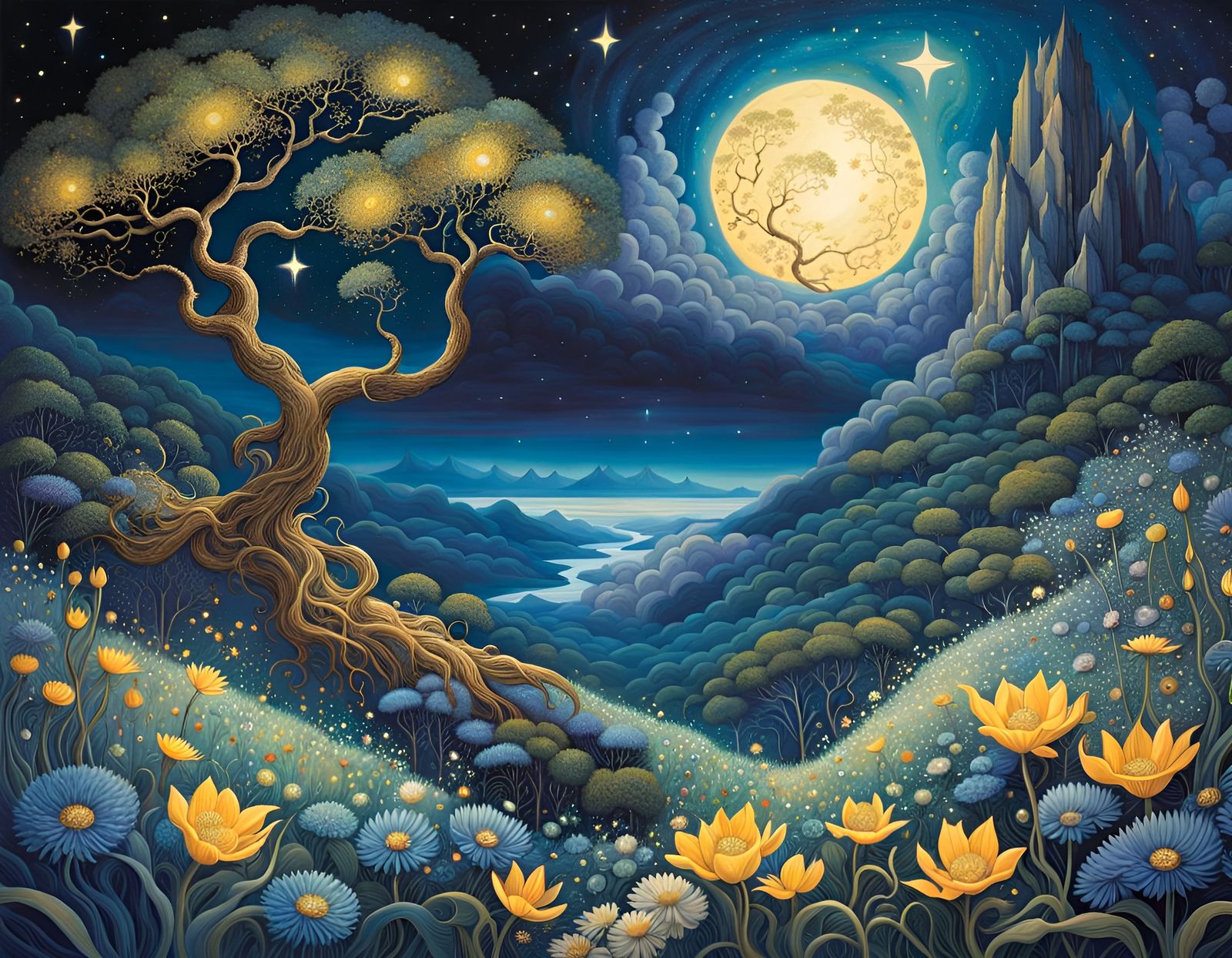 Celestial Garden: Stars Bloom in Moonlight