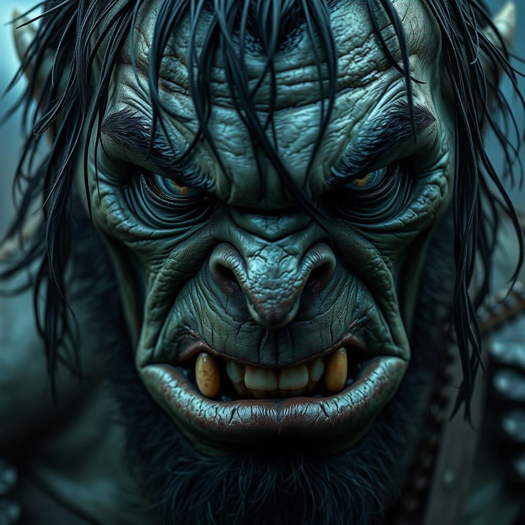 Intense Fantasy Orc Portrait in Hyper-Realistic Style
