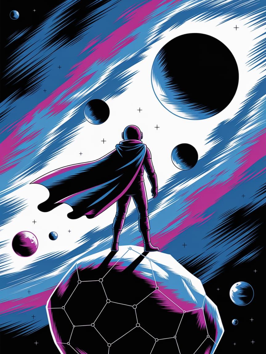 Spacefarer Overlooks Nebula: Retro Sci-Fi Book Cover