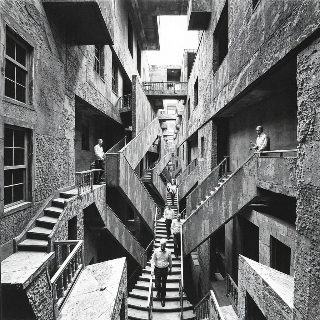 Mind-Bending Labyrinth of Stairwells in Escher Style