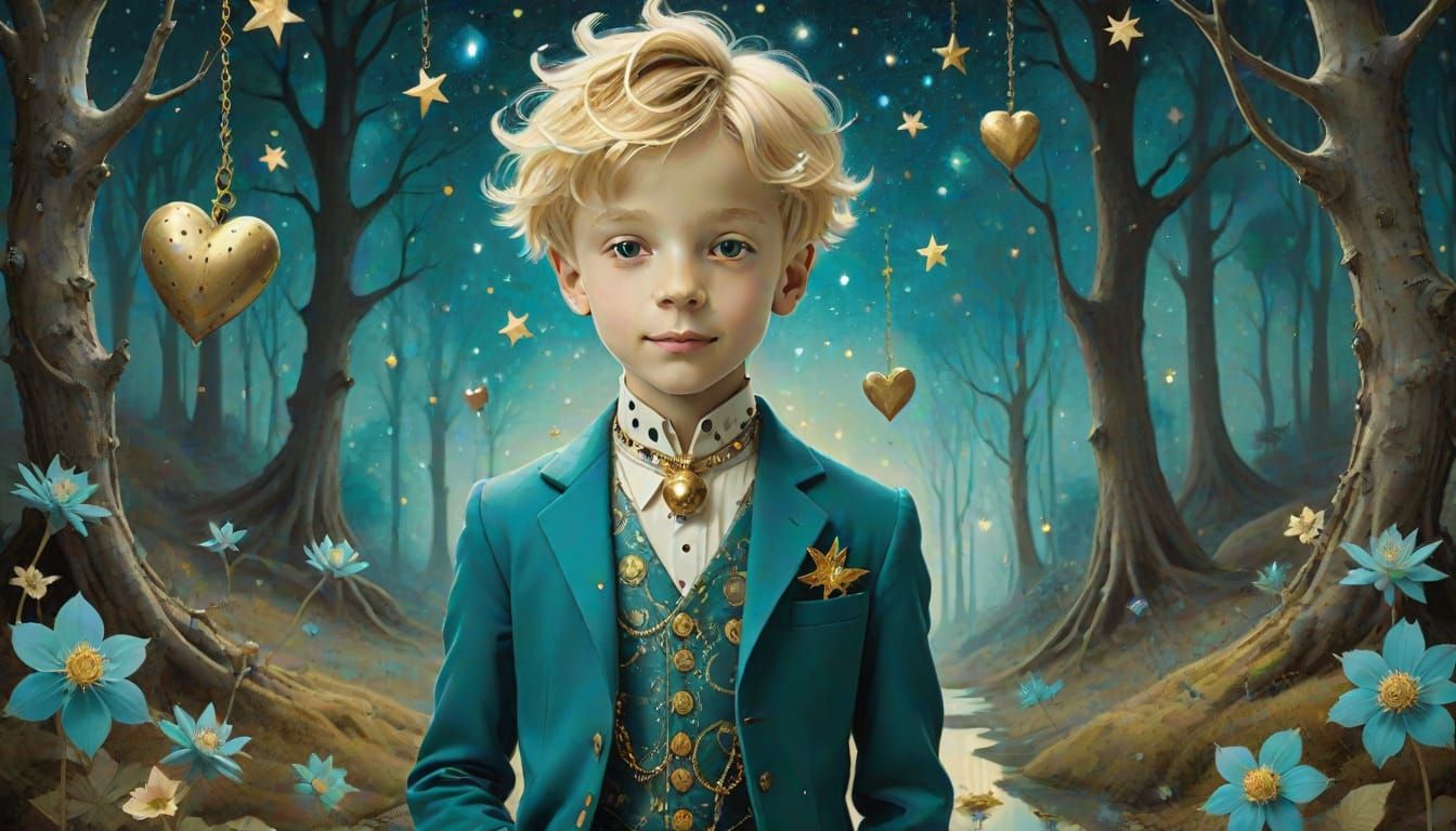 Surreal Little Prince Celebrates in Mystical Forest
