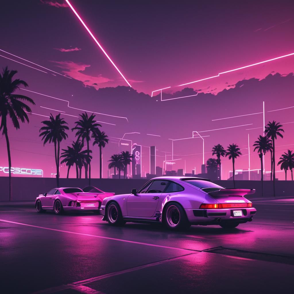 Synthwave Neon Porsche in Retro Style