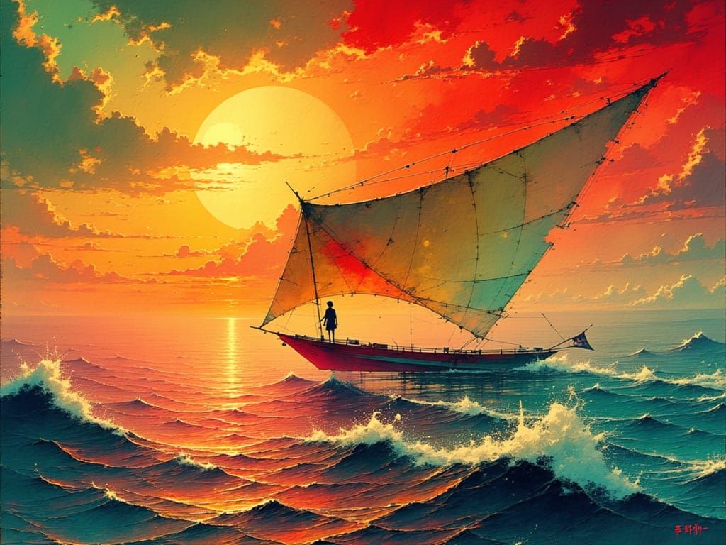 Exoplanet Sailor in a Futuristic Sailboat