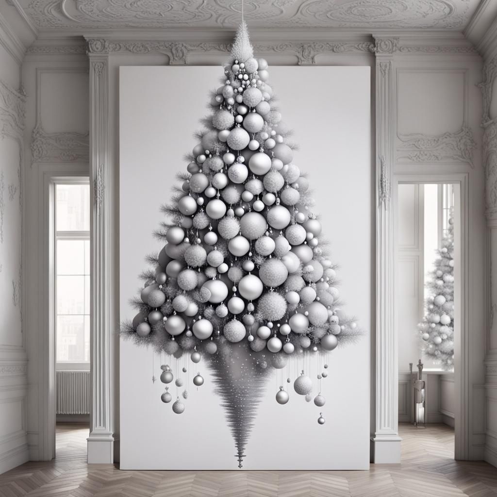 A Christmas tree hanging from the ceiling