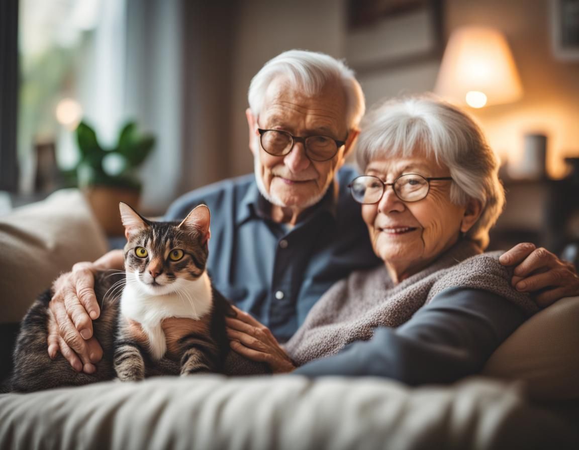 Cozy Senior Couple with Cats: Professional Photography