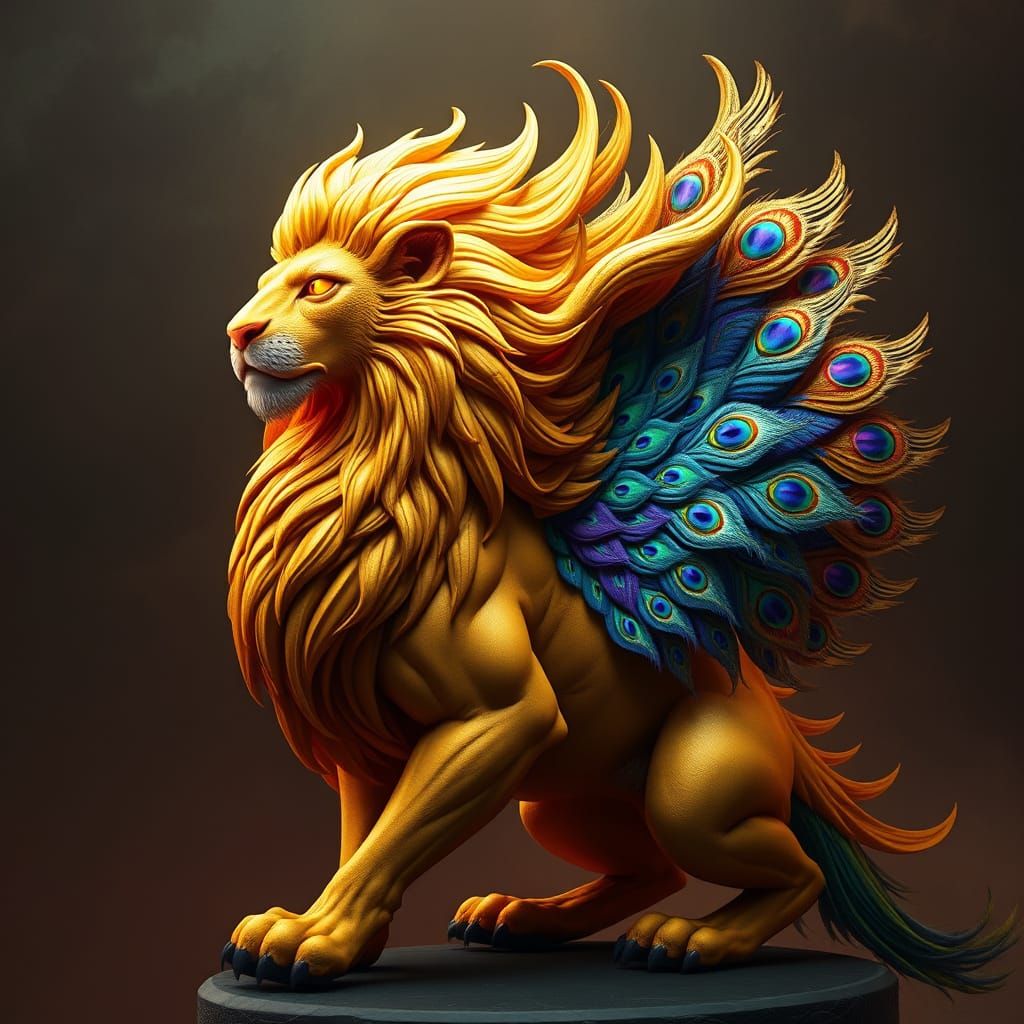 Regal, Iridescent Gryphon in Golden Splendor