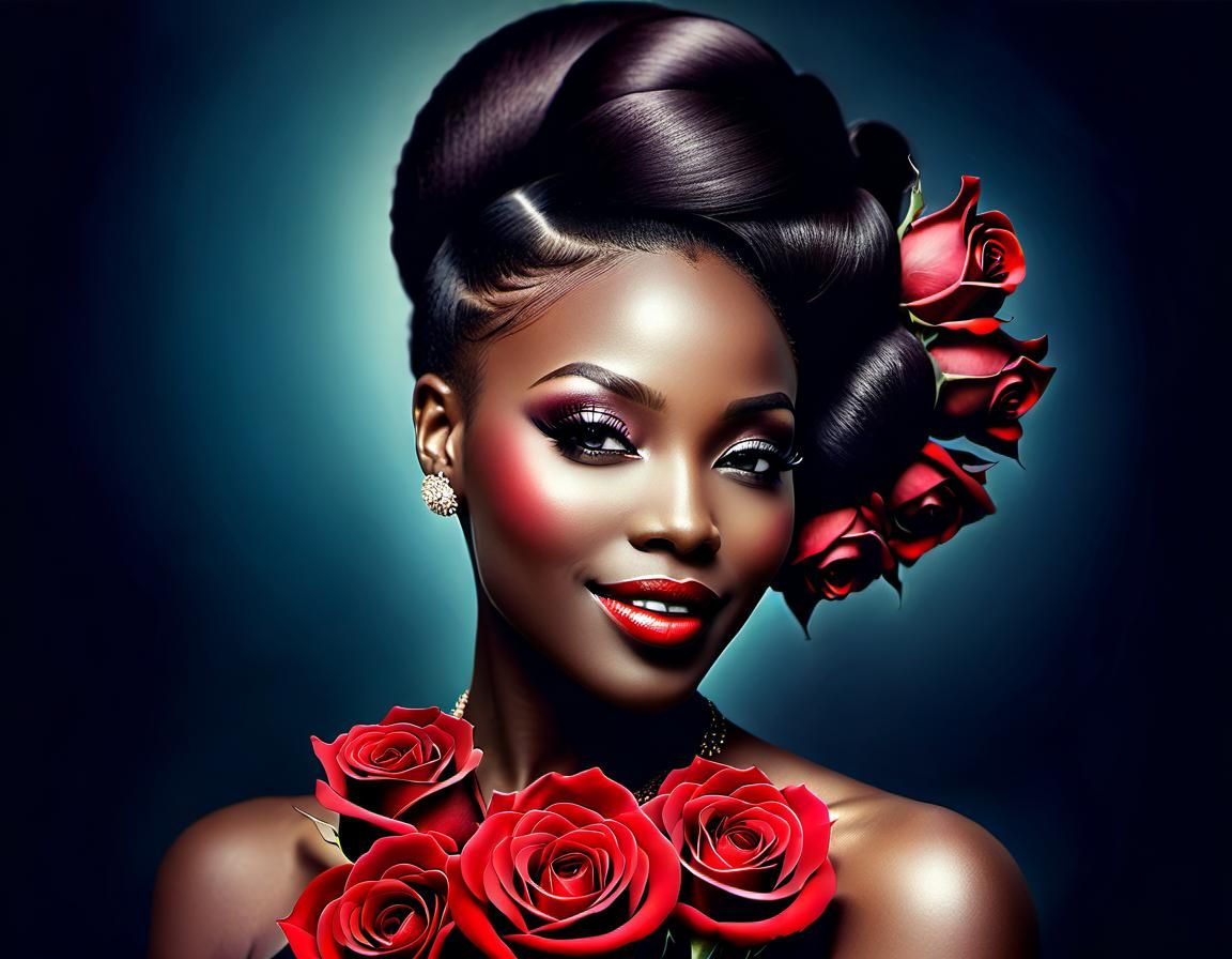 Beautiful Woman with Roses in Anna Dittmann Style