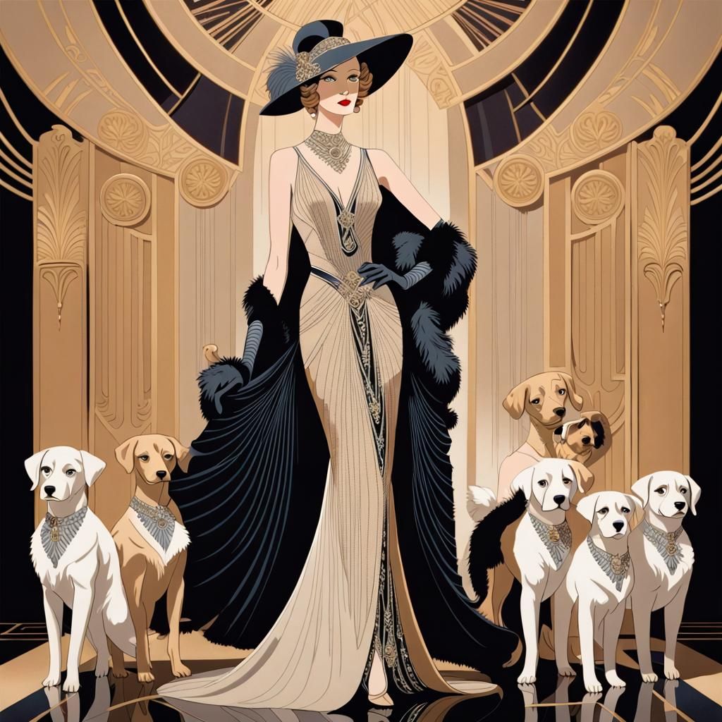 art deco woman adorned in an exquisite gown and a fashionabl...
