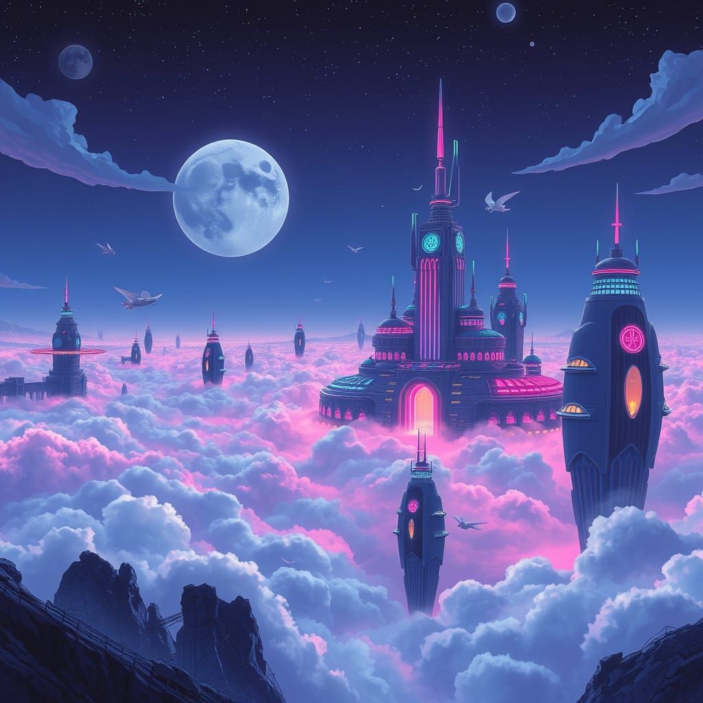 Dreamlike Floating City Lights Up Night Sky