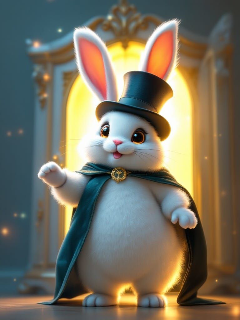 Magical Bunny Beckons from Ornate Wardrobe in 3D Art