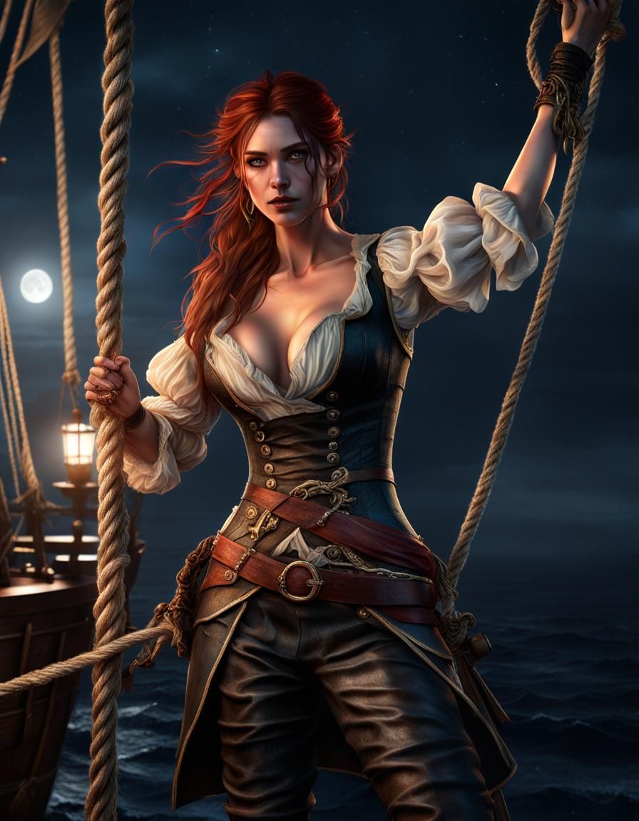 n-s-f-w, Sensual female pirate, auburn hair, perfect hands, ...