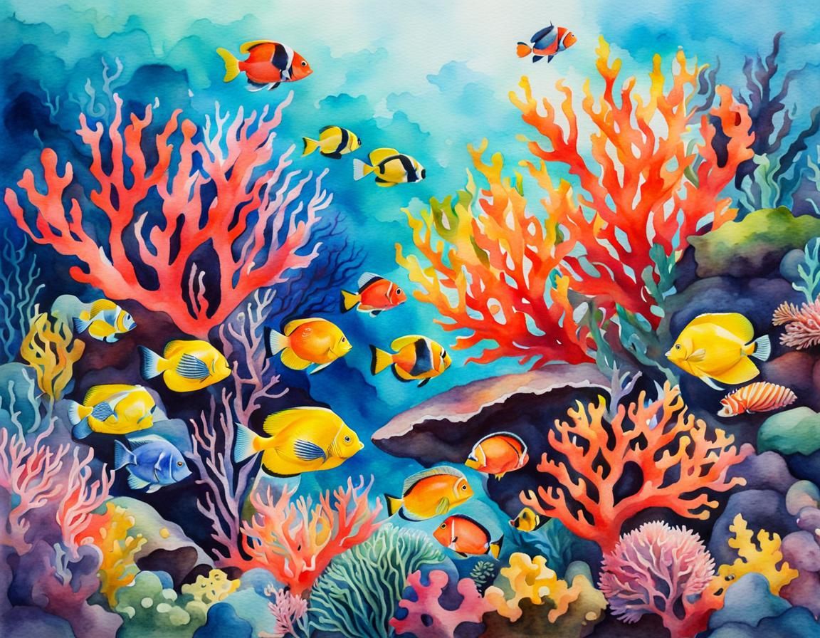 Vibrant Coral Reef: A Watercolor Painting