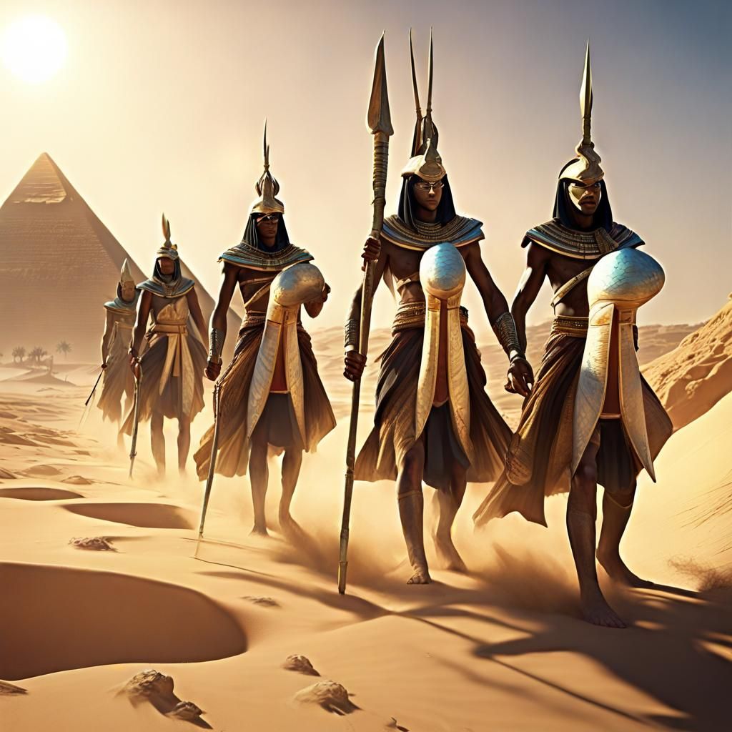 Egyptian Troops Patrolling the Nile Under Radiant Sun