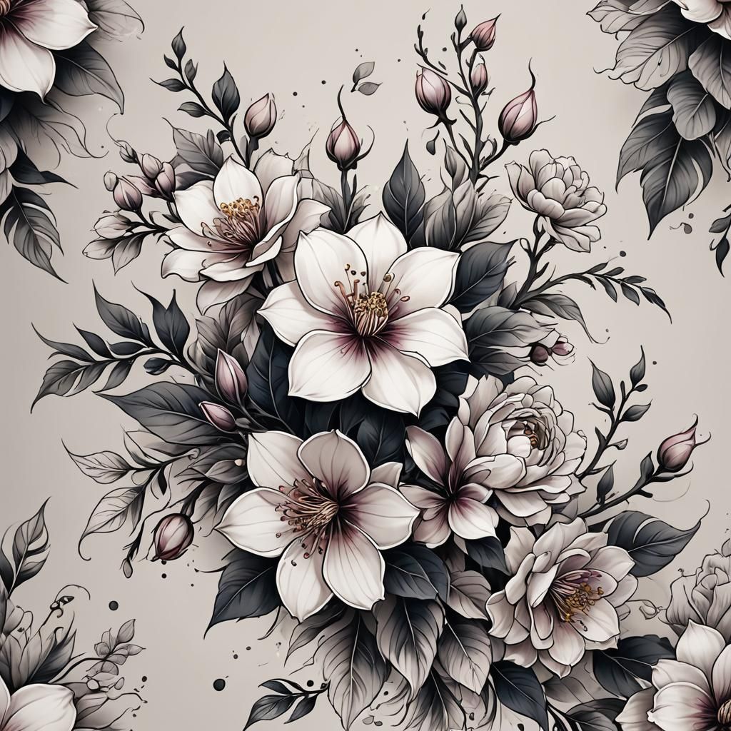 Detailed 3D Anime Flower Tattoo Design
