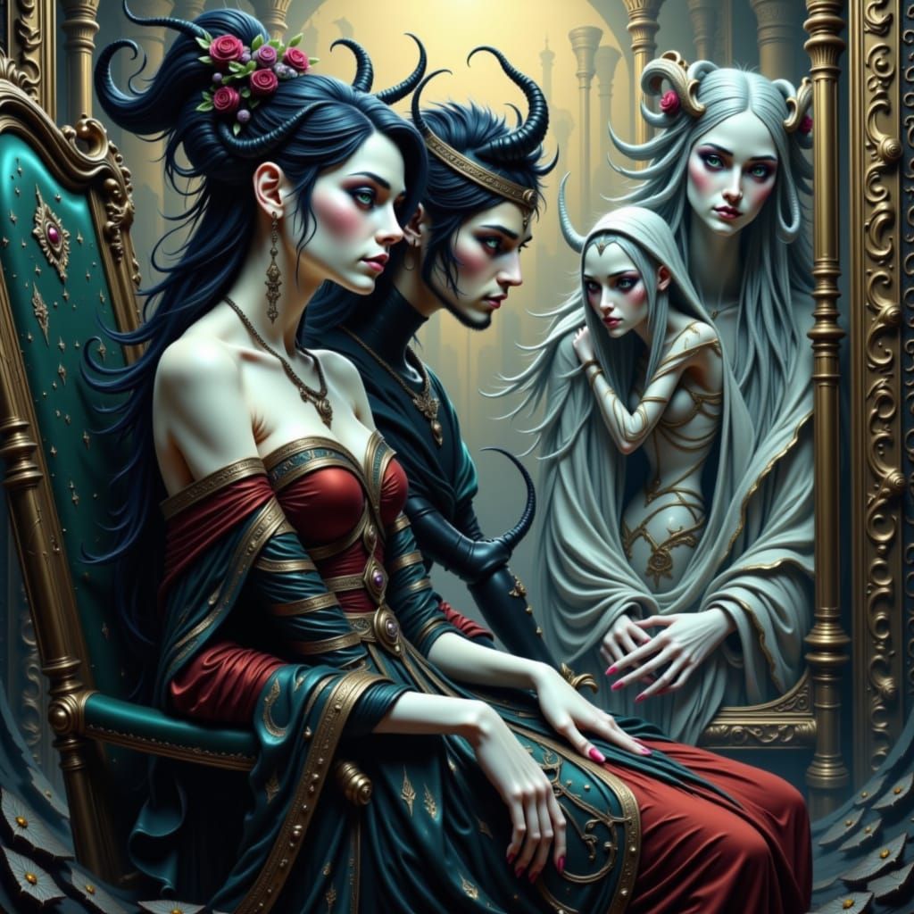 Regal Figure on Throne in Dystopian Landscape