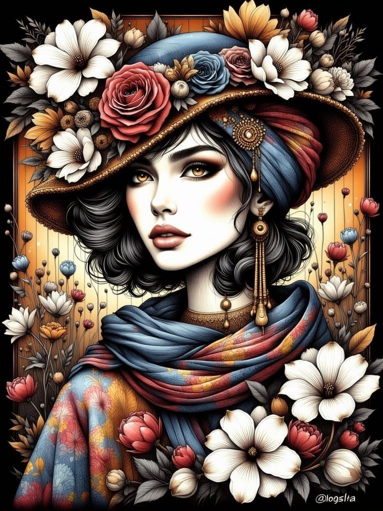 Female portrait ink drawing