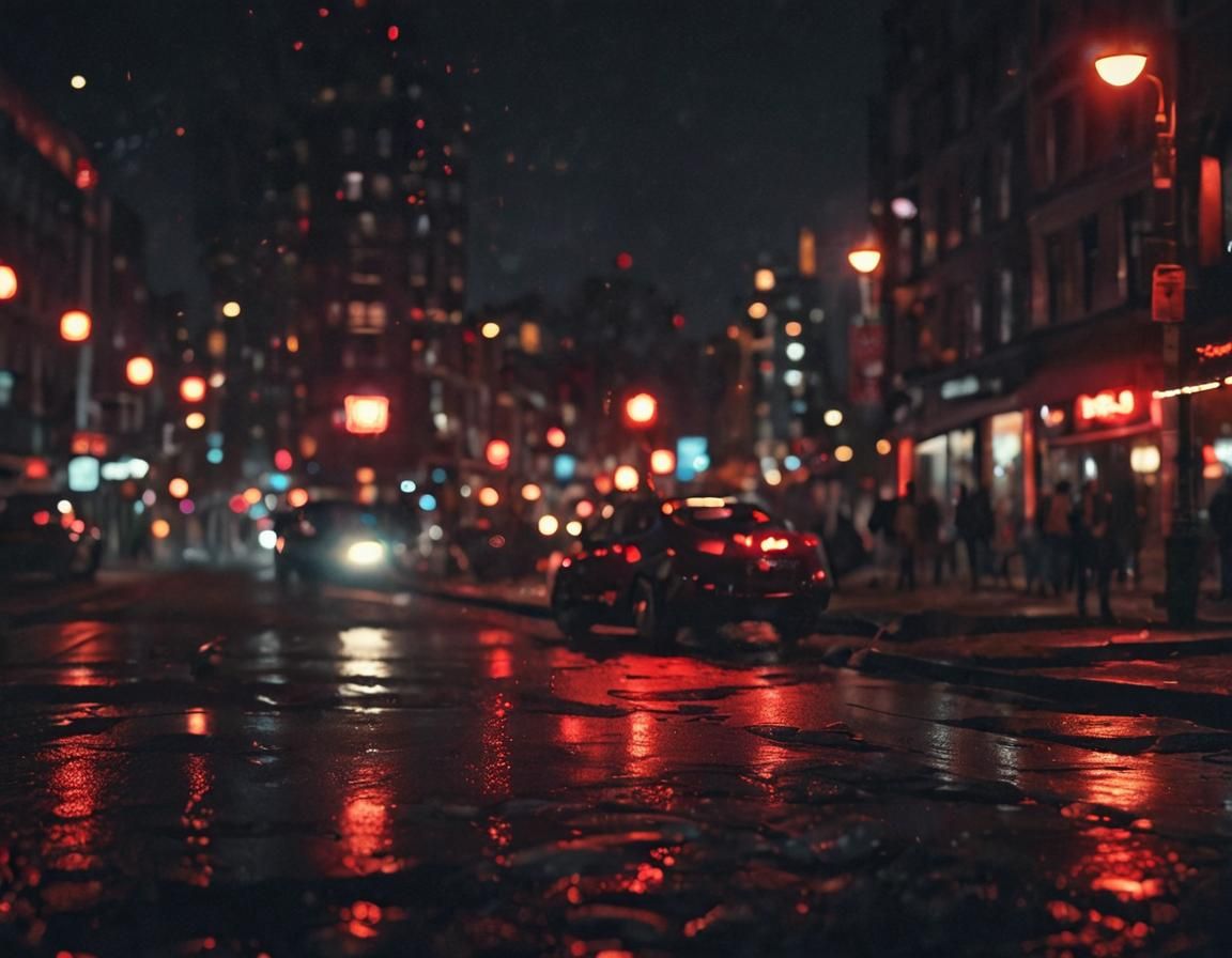 Red Light Bokeh Nightlife: Photorealistic Image