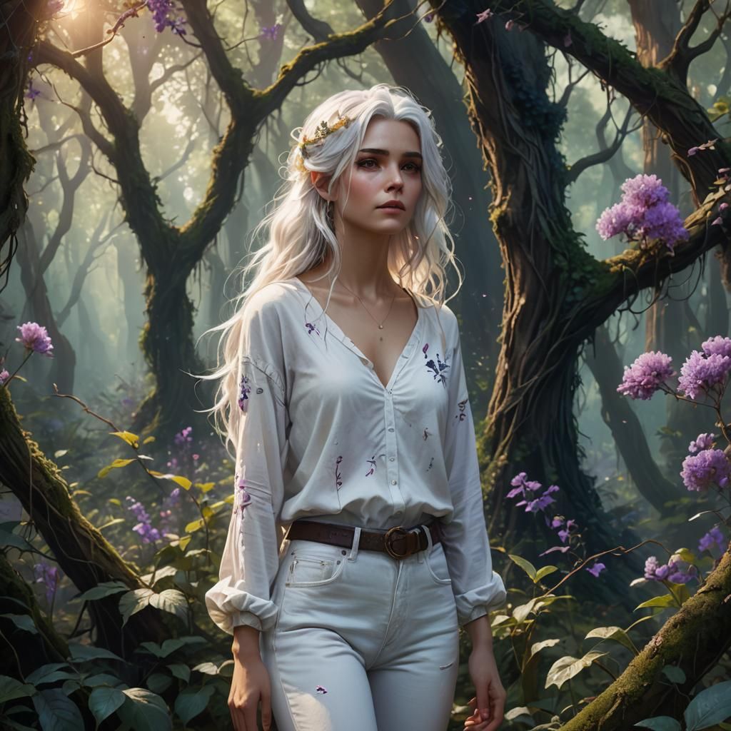 Mystical Woman in Forest: Fantasy Art