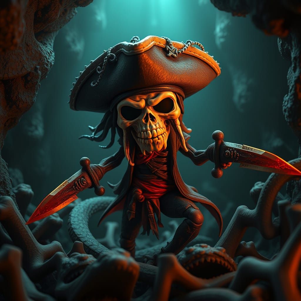 Undead Merman Assassin in Sunken Cavern, Funko Pop Style