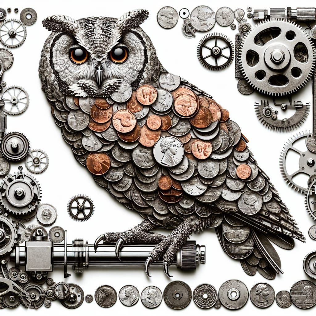 Coin Owl in Steampunk Mechanical Setting