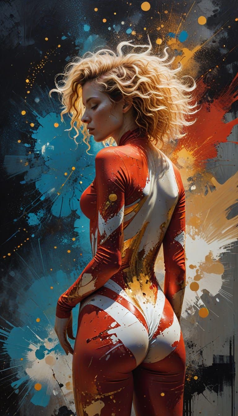 Striking Expressionistic Woman in Starry Cosmos