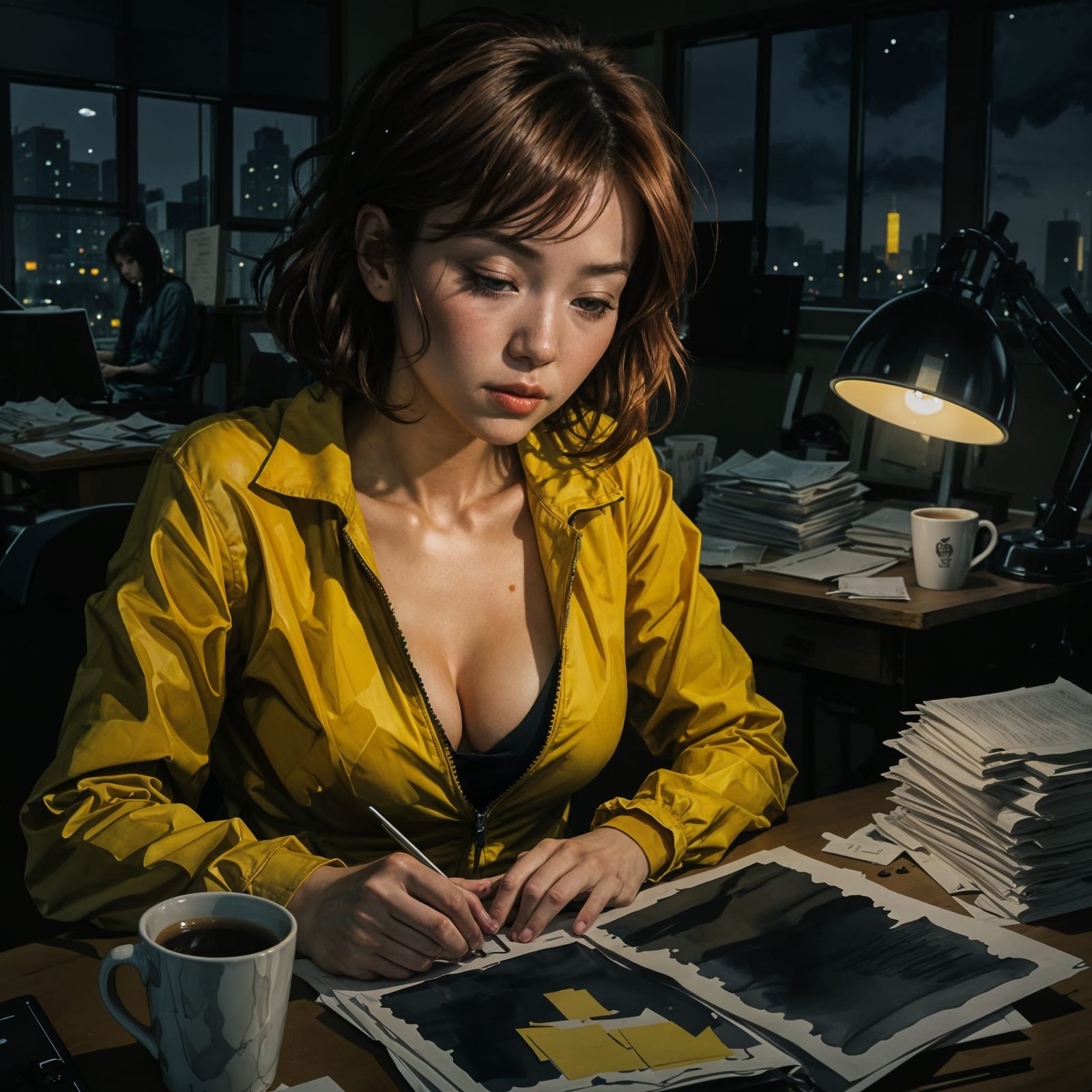 Chinese-American in Newsroom as Watercolor Comic