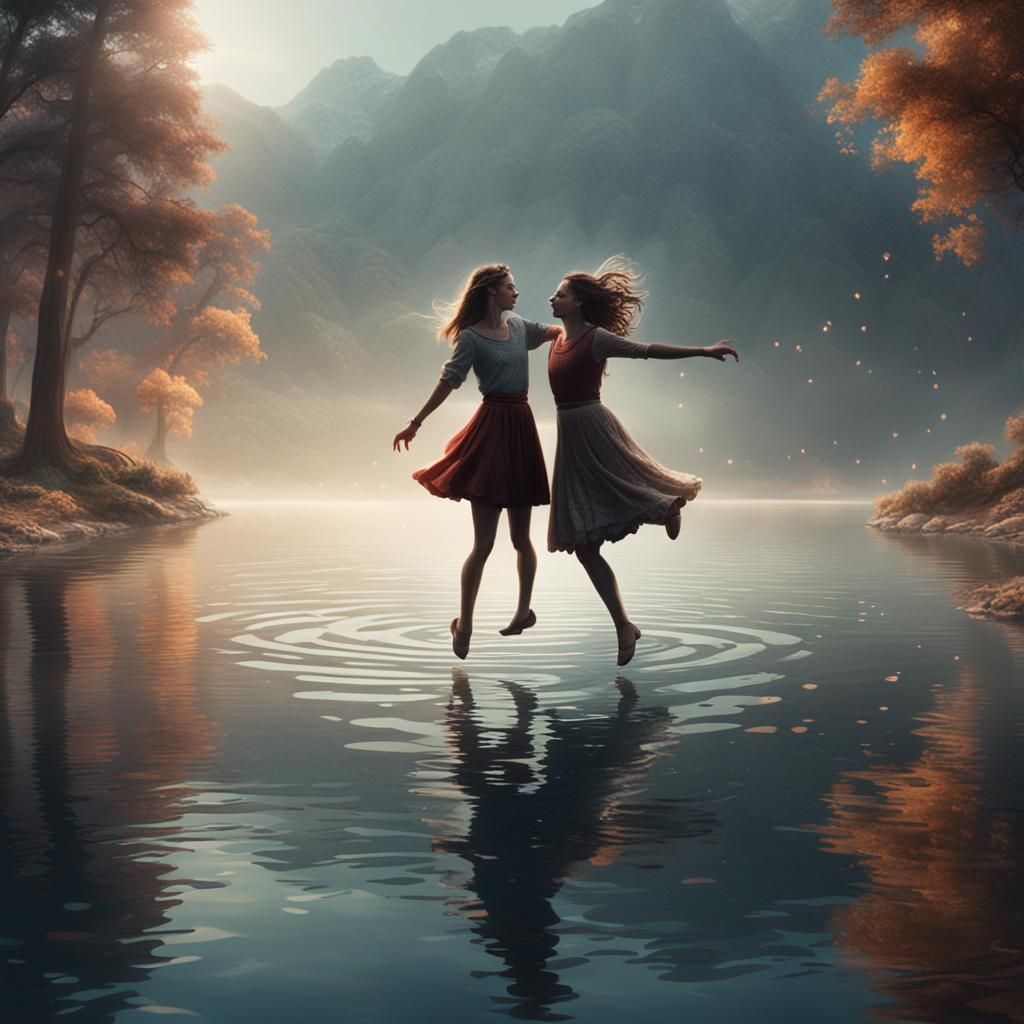 Girls Dancing in Lake: Digital Matte Painting