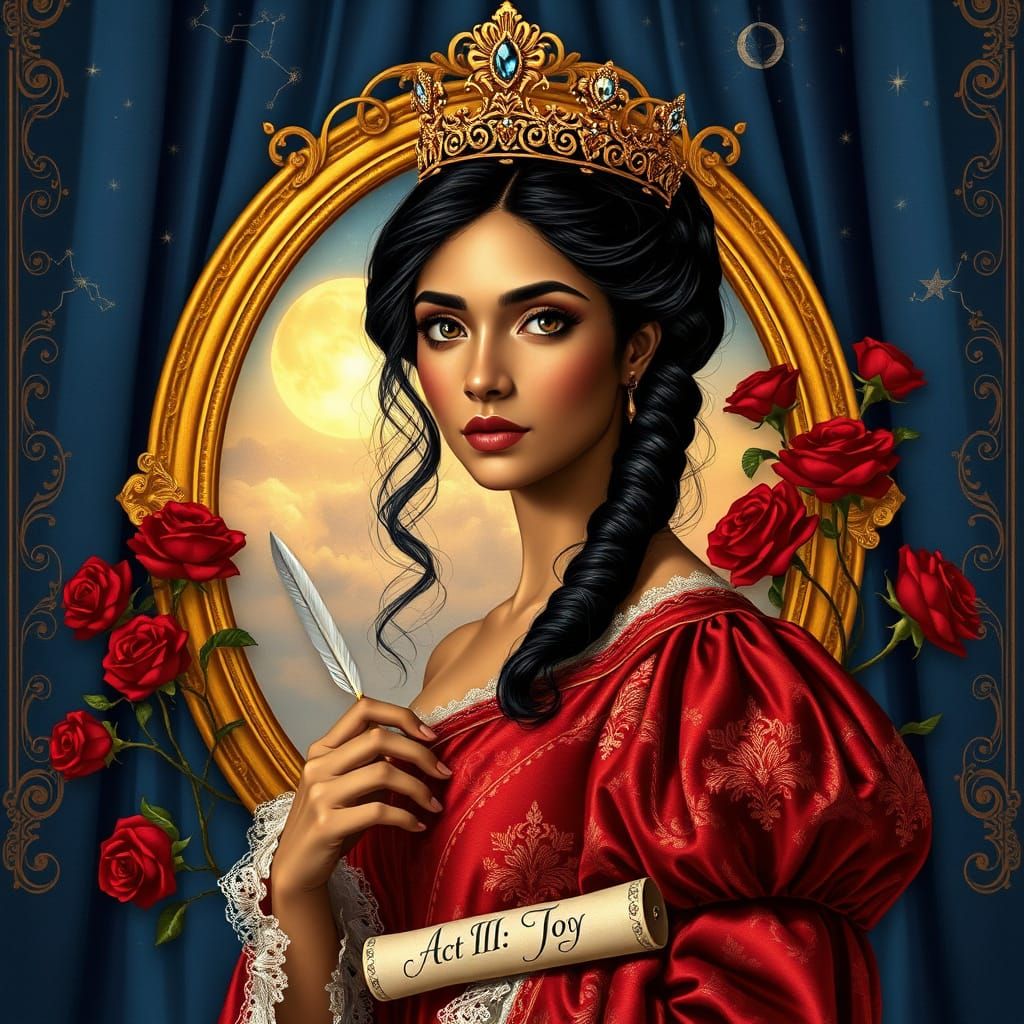 Regal Renaissance Goddess Before Golden Mirror