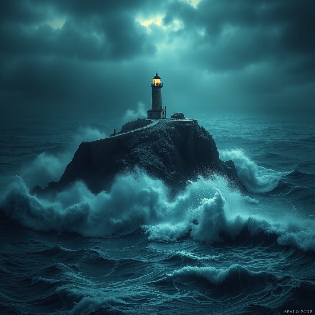 Stormy Lighthouse in Dark Gothic Digital Art Style