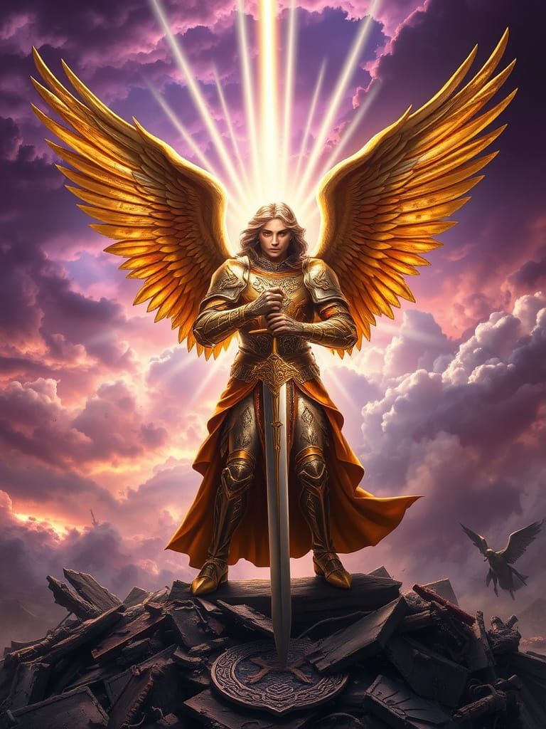 St. Michael the Archangel in Celestial Armor, Radiant and Po...