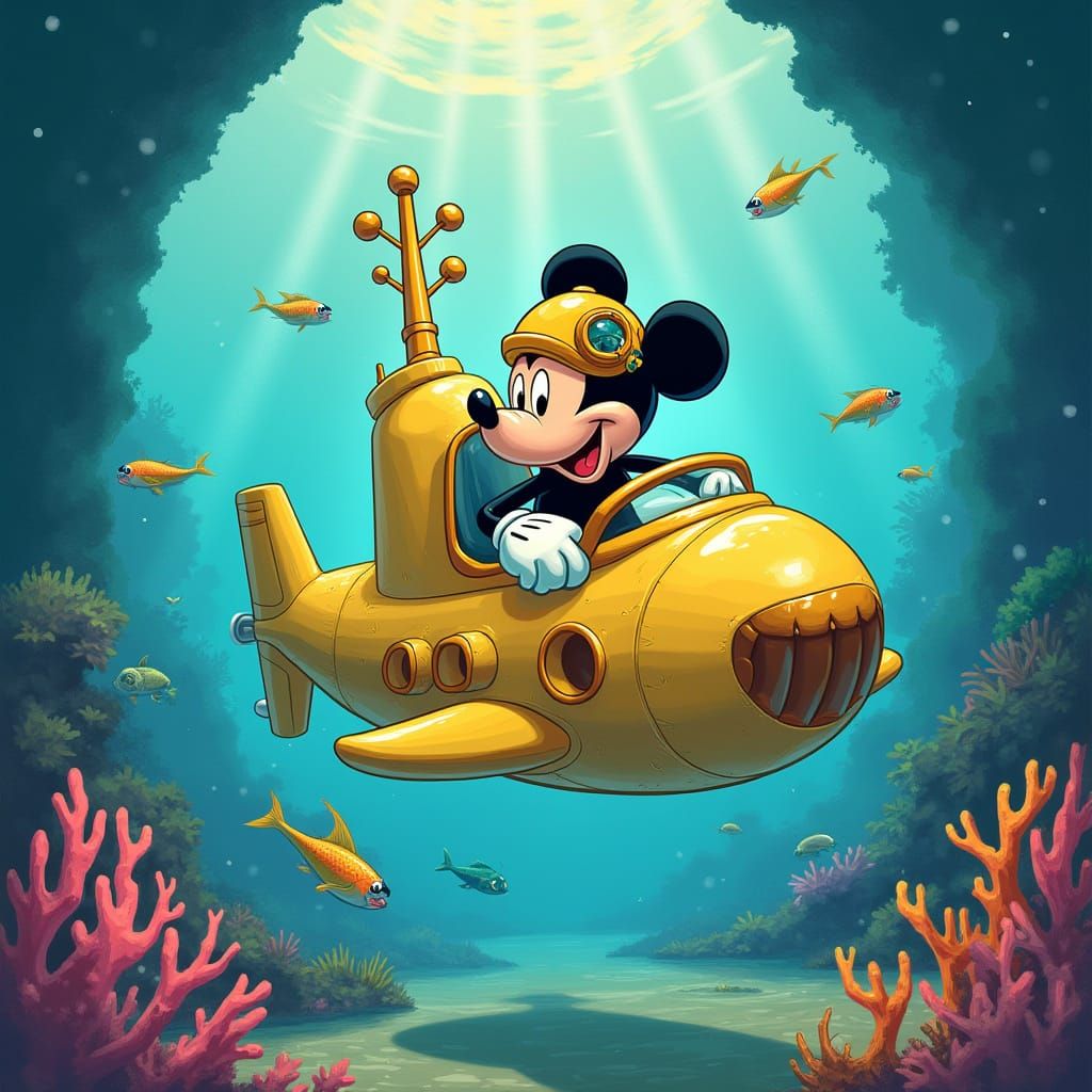 Mickey Mouse Pilot in Vintage Submarine