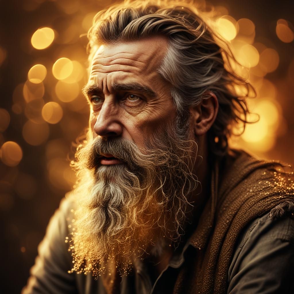 Detailed Man with Golden, Whimsical Beard